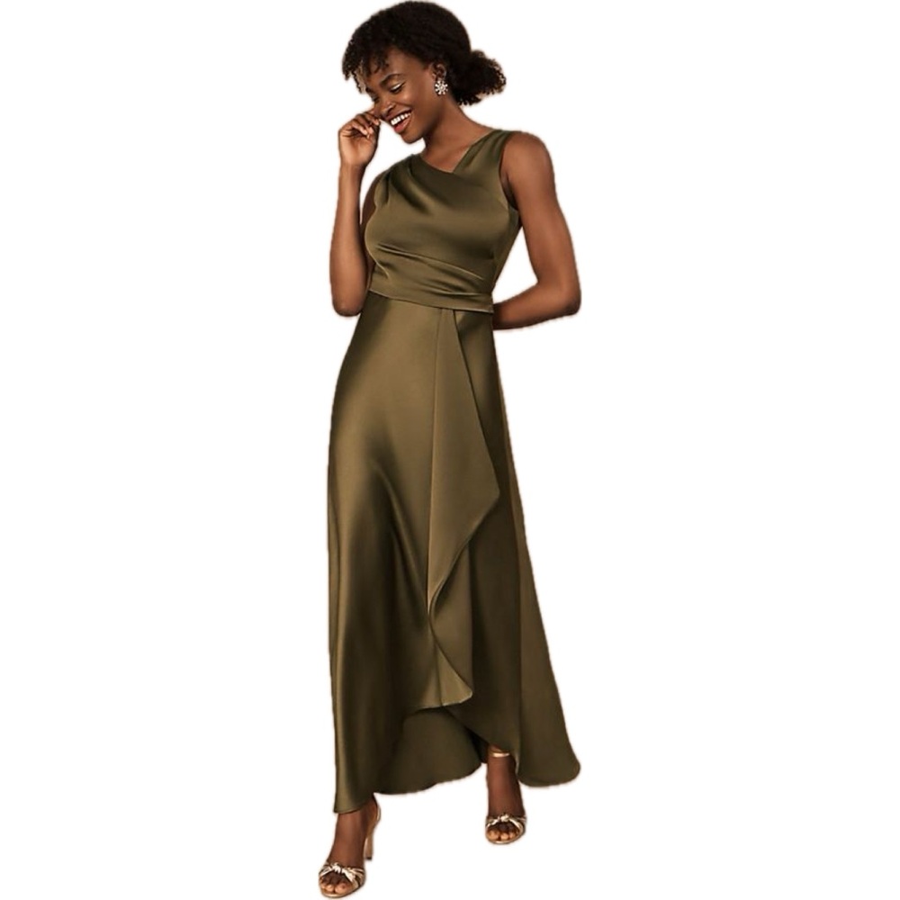 BHLDN Anthropologie Espen Olive Satin Maxi Dress Size 2 Formal Bridesmaid
